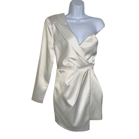 NWT NBD Revolve Vanity Mini Dress One Shoulder Satin Structured White Small - Picture 8 of 16